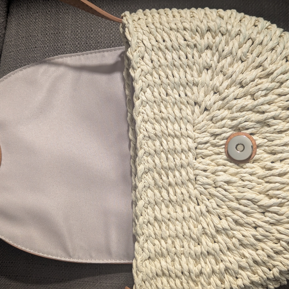 FLASH SALE 3/31-4-1  LC By Lauren Conrad Straw Tan Leather Accent Crossbody Bag - Picture 4 of 5